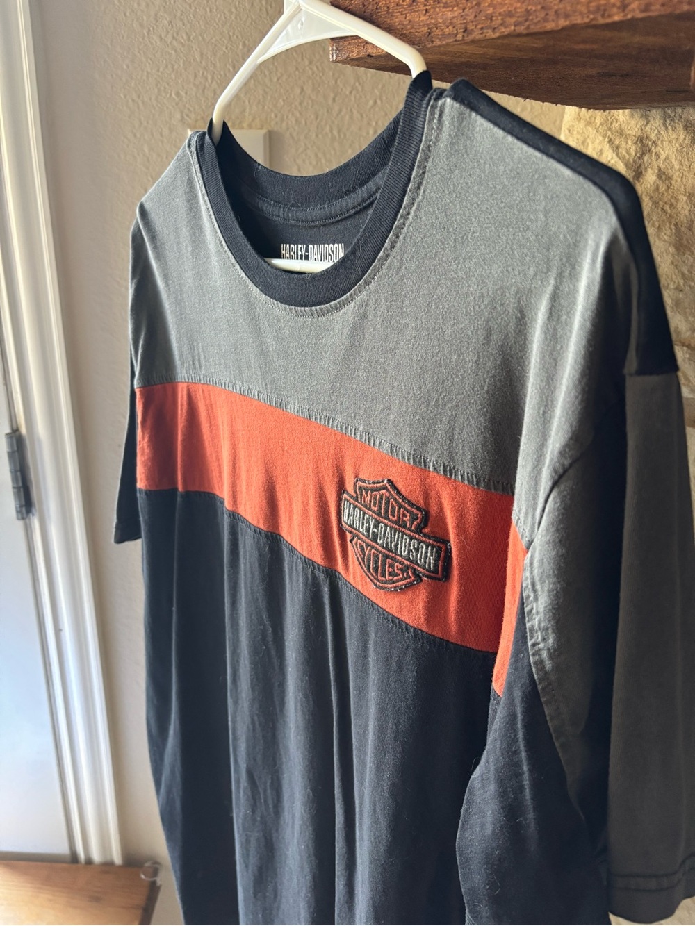 Harley-Davidson Colorblock Tee - Black/Grey/Orange, Size L
